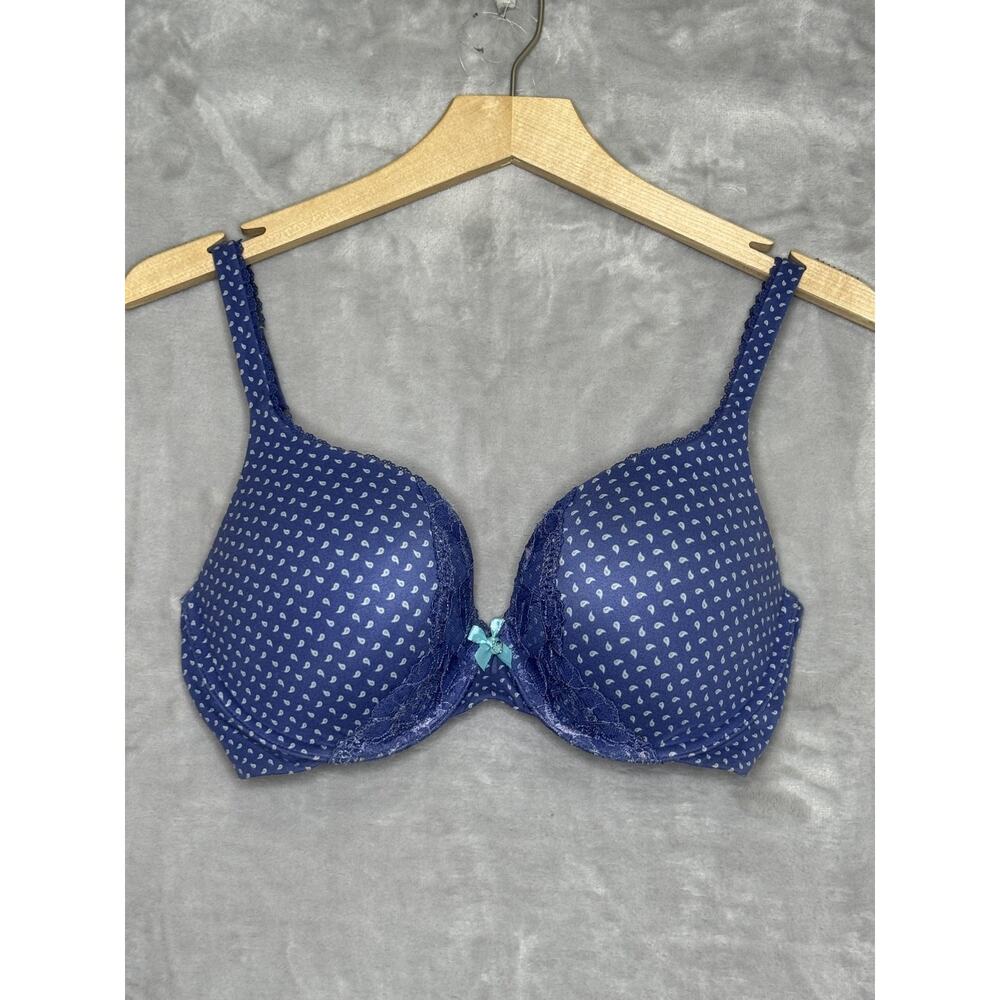 Victorias Secret Bra Womens 32DDD Blue Paisley Padded Perfect Coverage Lace Bow